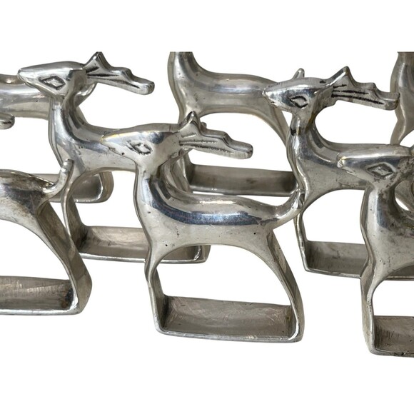 Set of 10 Vintage Silver Tone Deer Napkin Rings Mid Century Modern Table Decor - Picture 6 of 7